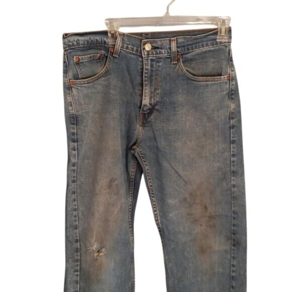 Levis 505 Original Fit W32 L30 Mens Jeans Distressed Blue Denim - Picture 10 of 15